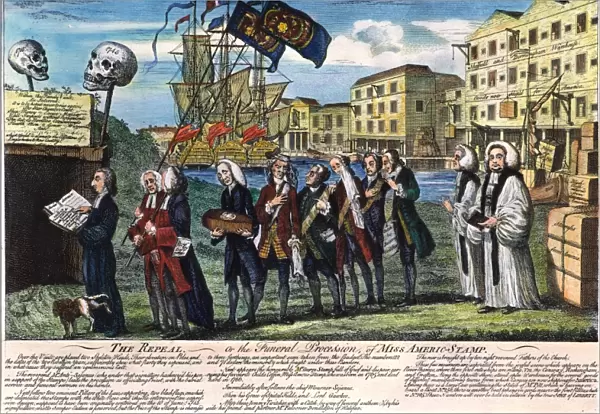 STAMP ACT: REPEAL, 1766. The repeal of the Stamp Act: English cartoon engraving, 1766