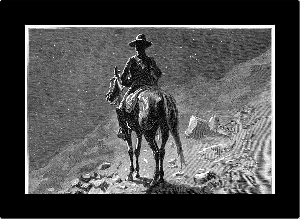 REMINGTON: 10th CAVALRY. Laying back on the trail. Enlisted man of the 10th (Colored) Cavalry, known as Buffalo Soldiers, on maneuvers in Arizona. Wood engraving, 1888, after Frederick Remington
