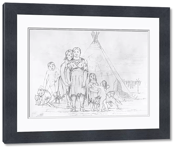 CATLIN: COMANCHE FAMILY. A Comanche chiefs family. Line engraving, 1844, after George Catlin