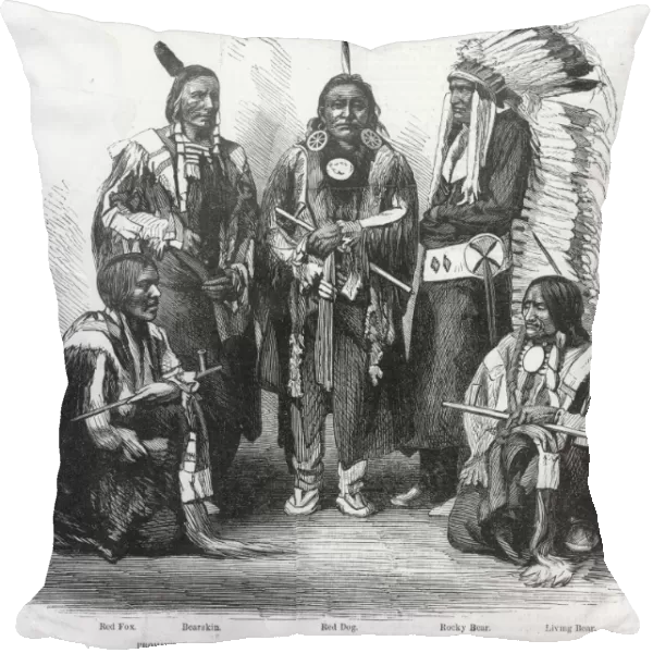 SIOUX CHIEFS. (Left to right) Red Fox; Bearskin; Red Dog; Rocky Bear; Living Bear: wood engraving after a photograph by Mathew Brady