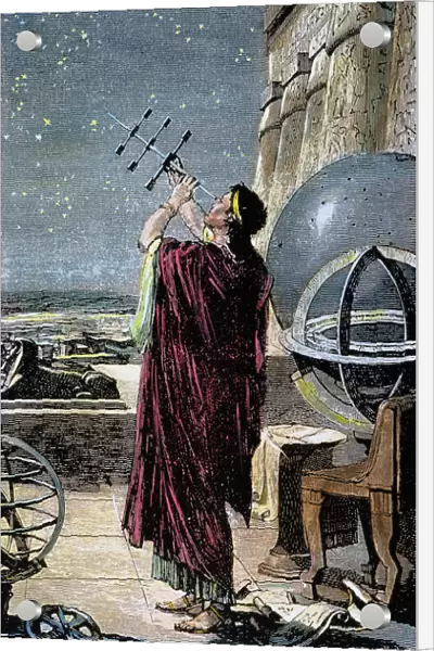 HIPPARCHUS (146-127 BC). Greek astronomer. Hipparchus observing the stars. 19th century line engraving