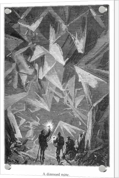 VERNE: JOURNEY. A diamond mine. Wood engraving after a drawing by Edouard Riou from a 19th century edition of Vernes Journey to the Center of the Earth