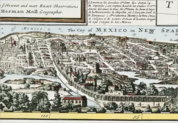 MEXICO CITY MAP, 1715. Inset of the City of Mexico in New Spain from Herman Molls Map of the West Indies and adjacent lands of the Carribean and Gulf of Mexico, 1715