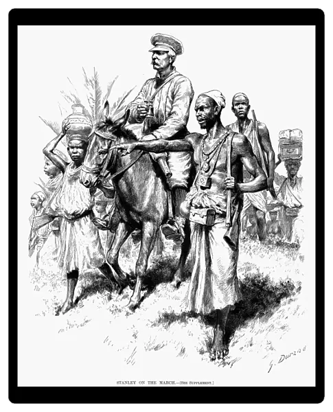 SIR HENRY MORTON STANLEY (1841-1904). British journalist and explorer. Stanley and his guide, Sidi Mubarak Bombay (1820-1885), on the 1871 expedition into Central Africa to search for David Livingstone. Wood engraving, 1890, after Godefroy Durand