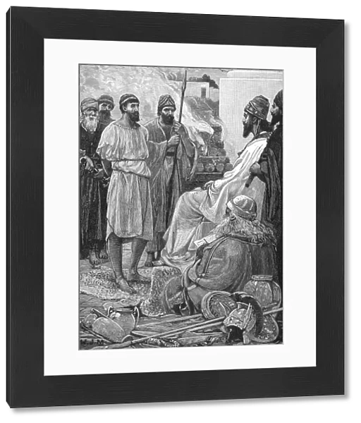 KING CROESUS OF LYDIA (d. 546 B. C. ). Last king of Lydia. Croesus before Cyrus the Great of Persia. Wood engraving, 19th century