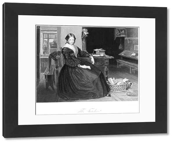 THE TEACHER. 1843. Steel engraving, 1843, by W. H. Ellis for Godeys Lady Book