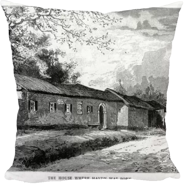 HAYDN HOUSE. The house at Rohrau, Austria, where the composer Franz Joseph Haydn was born on March 31, 1732. Wood engraving, 19th century