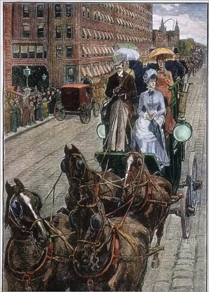 NEW YORK COACHING CLUB, 1885. The annual parade of the New York Coaching Club on 5th Avenue, New York City, 23 May 1885. Contemporary American wood engraving after a drawing by Thure de Thulstrup