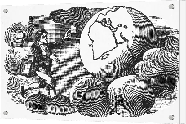 MAN, EARTH & CLOUDS. Wood engraving by Thomas Bewick, early 19th century