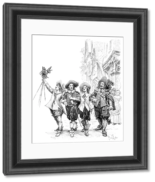 THREE MUSKETEERS. D Artagnan, Athos, Aramis, and Porthos. Illustration from a late 19th century edition, by Alexander Dumas pere