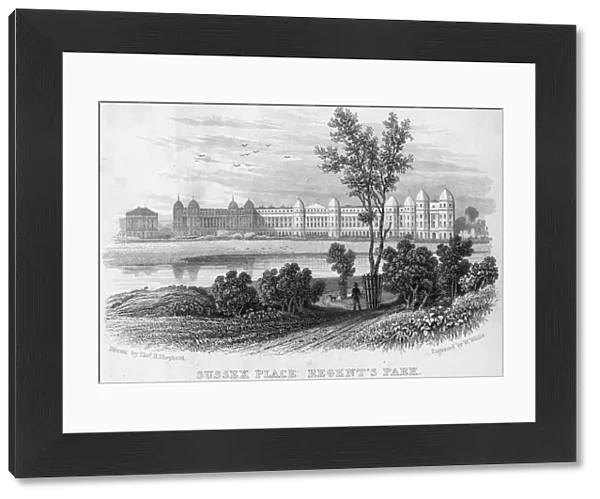 LONDON: REGENTs PARK. Sussex Place, Regents Park. Steel engraving, English, 1827