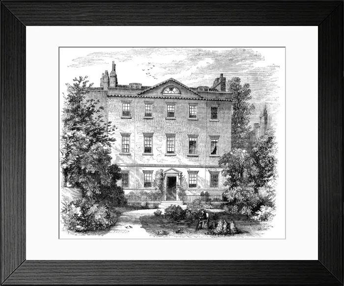Framed Print : Isaac Newton's House Print, Wood Engraving Framed Print : Isaac Newton's House Print, Wood Engraving