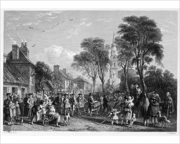 SCOTLAND: TARBOLTON, c1840. Procession of St. James Lodge. Steel engraving, Scottish, c1840, after David Octavius Hill