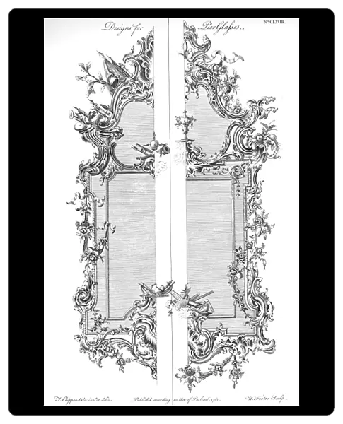 CHIPPENDALE MIRROR, 1762. Designs for pier glasses by Thomas Chippendale. Copper engraving, 1762