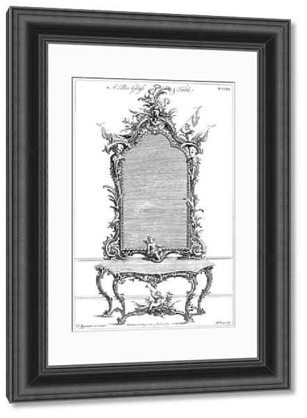 CHIPPENDALE MIRROR, 1762. Design for a pier glass and table by Thomas Chippendale. Copper engraving, English, 1762