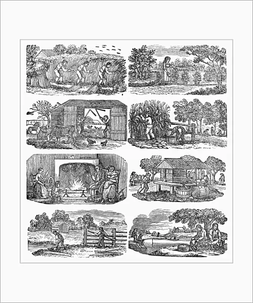 SEASONS ON A FARM, c1830. Wood engravings, American, from the Farmers Almanac by Alexander Anderson, c1830