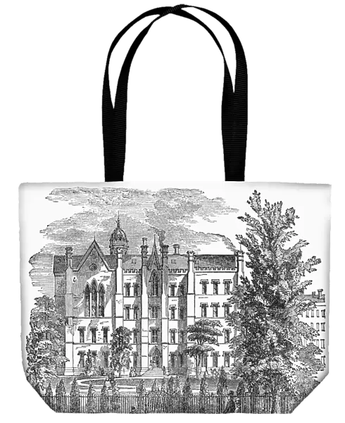 BROOKLYN: PREP SCHOOL. Packer Collegiate Institute, a preparatory school established in 1845 at Brooklyn Heights, Brooklyn. Wood engraving, c1850