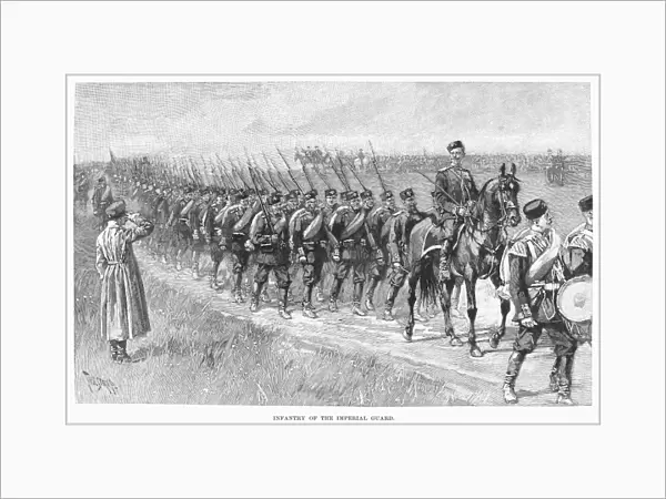RUSSIAN IMPERIAL GUARD. Infantry of the Russian Imperial Guard. Wood engraving, 1890, after Thure de Thulstrup