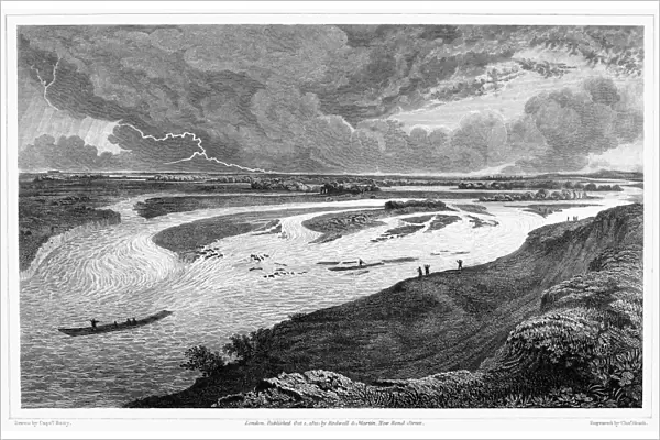 GERMANY: RIVER JUNCTION. View of the junction of the Danube and Iller Rivers near Ulm, Germany. Steel engraving, English, 1821, after a drawing by Robert Batty