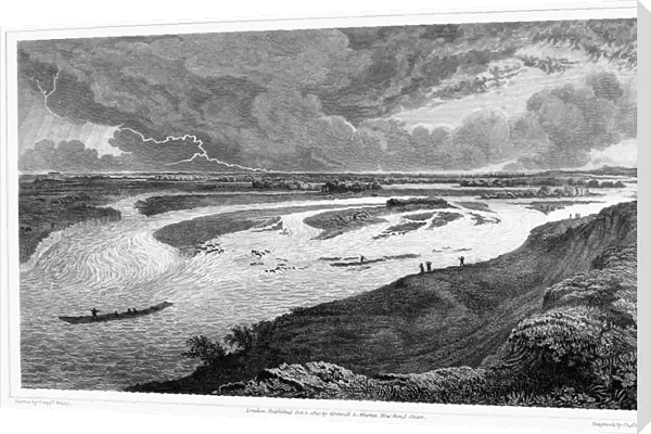 GERMANY: RIVER JUNCTION. View of the junction of the Danube and Iller Rivers near Ulm, Germany. Steel engraving, English, 1821, after a drawing by Robert Batty