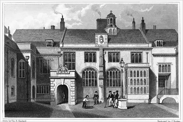 LONDON: PENSIONERs HALL. View of the Pensioners Hall at the London Charterhouse, London, England. Steel engraving, English, 1830, after Thomas Shepherd