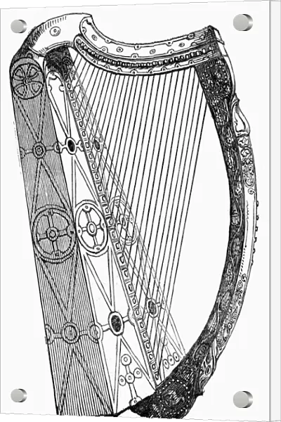 HARP OF QUEEN MARY STUART. The Harp of Mary, Queen of Scots. Wood engraving, English, 1850