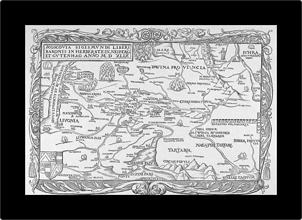 RUSSIA: MAP, 1549. Engraved map of Russia from Sigismund Herbersteins Rerum Moscoviticarum Commentarii printed at Basel, 1549