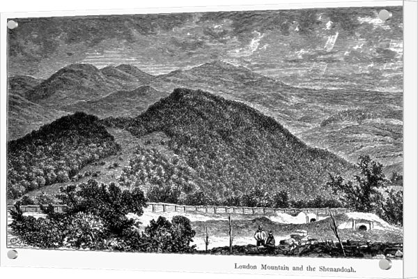 HARPERs FERRY. View of Loudon Mountain and the Shenandoah River at Harpers Ferry, West Virginia. Wood engraving by Granville Perkins, late 19th century