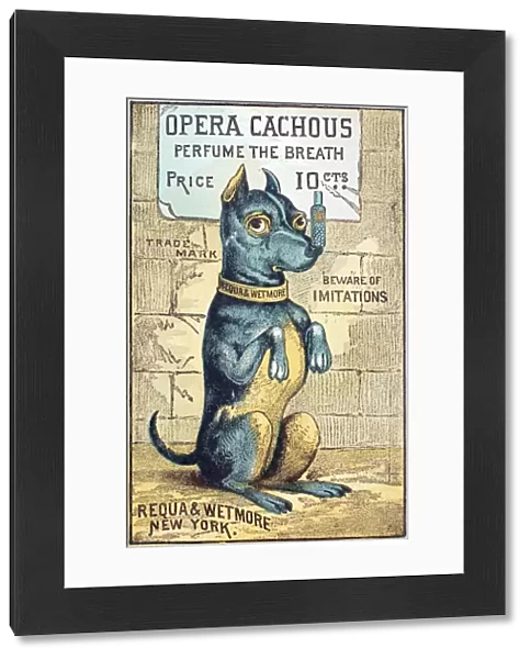 PERFUME ADVERTISEMENT. Opera Cachous perfume, by Requa and Wetmore, New York. Merchant trade card, c1890
