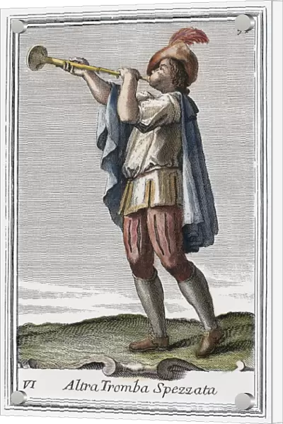 SLIDE TRUMPET, 1723. The slide trumpet, used by Johann Sebastian Bach under the name tromba da tirarsi. Copper engraving, 1723, by Arnold van Westerhout