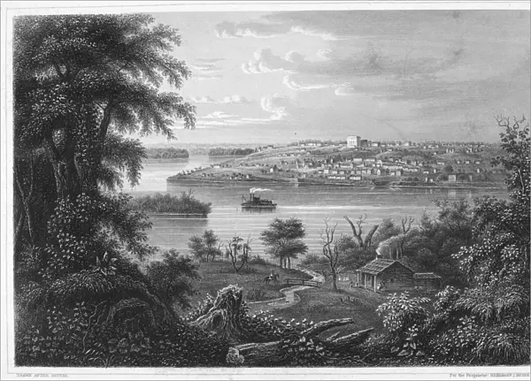 ILLINOIS: NAUVOO, c1860. Nauvoo, Illinois, on the banks of the Mississippi River. Steel engraving, c1860