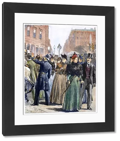 MADISON SQUARE, 1889. Fashionable New Yorkers strolling in Madison Square on a Saturday afternoon. Wood engraving, American, 1889, after Thure de Thulstrup
