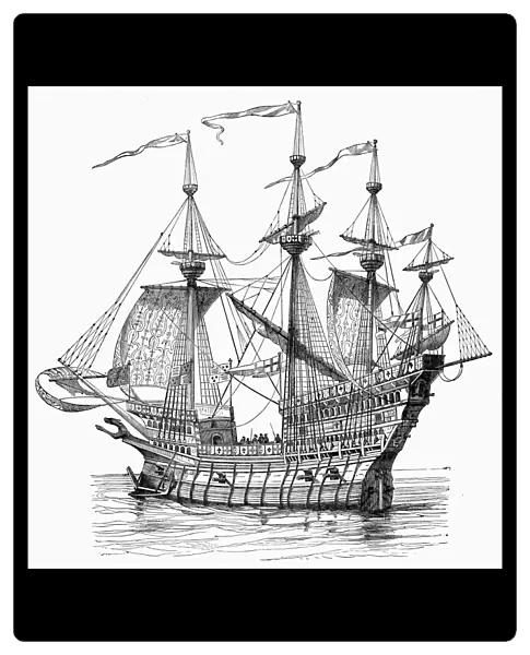 BRITISH WARSHIP, 1488. The Great Harry, the first warship of the British navy, built in 1488 during the reign of King Henry VIII. Line engraving, 19th century, after a contemporary drawing by Hans Holbein the Elder