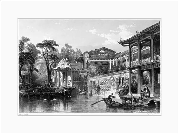 CHINA: MERCHANTs HOME. The house of a Chinese merchant in the suburbs of Canton. Steel engraving, English, 1843, after a drawing by Thomas Allom