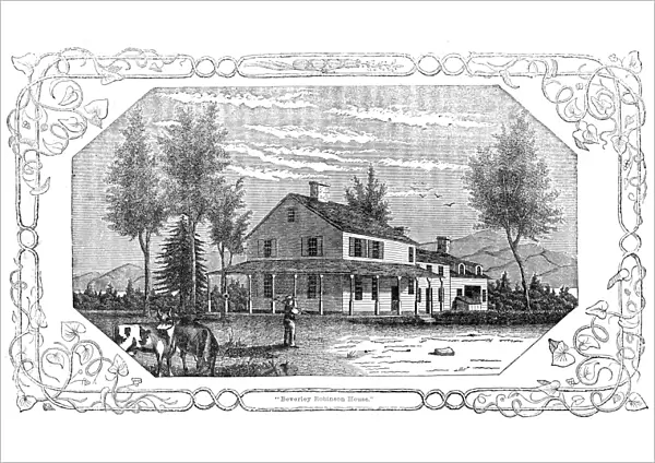 ARNOLD HEADQUARTERS, 1780. The headquarters of Major General Benedict Arnold before his flight, 25 September 1780, at the house of Beverly Robinson in Garrison, New York. Wood engraving, American, 1850