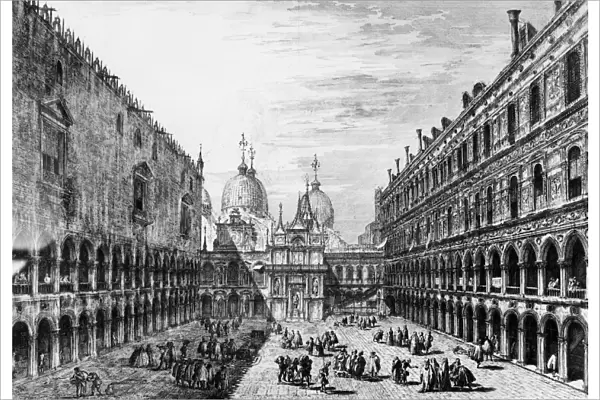 VENICE: SAINT MARK S. The Doges Palace and Saint Marks Square in Venice, Italy. Engraving by Michele Marieschi, 18th century
