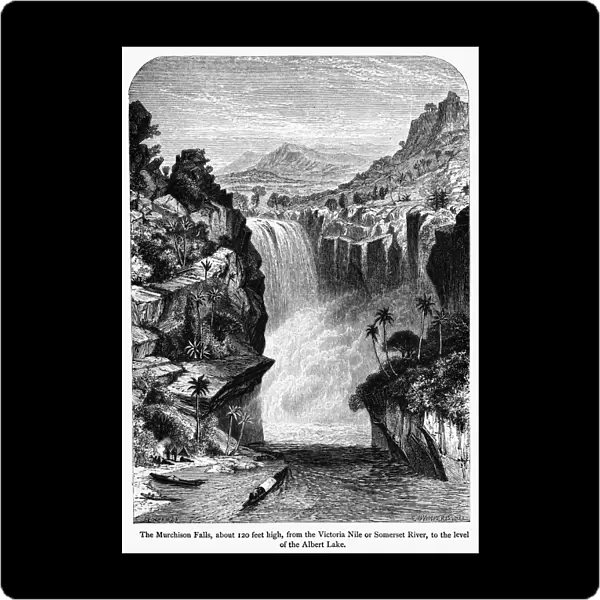 UGANDA: MURCHISON FALLS. A view of Murchison Falls, where the waters of the Nile flow into Lake Albert in western Uganda. Wood engraving, English, 1866, after Edmund Morison Wimperis