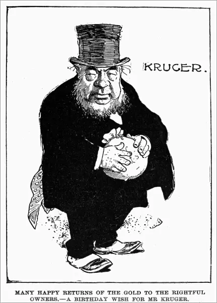 PAUL KRUGER (1825-1904). Stephanus Johannnes Paulus Kruger. South African statesman. Many Happy Returns of the Gold to the Rightful Owners. -A Birthday Wish for Mr. Kruger. English cartoon, November 1900