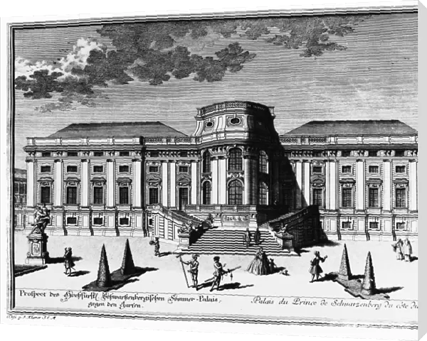VIENNA: PALACE, 1720s. The summer palace of Prince Schwarzenberg seen from the garden. Line engraving from a work, 1724-1737, by Salomon Kleiner, describing Vienna, Austria