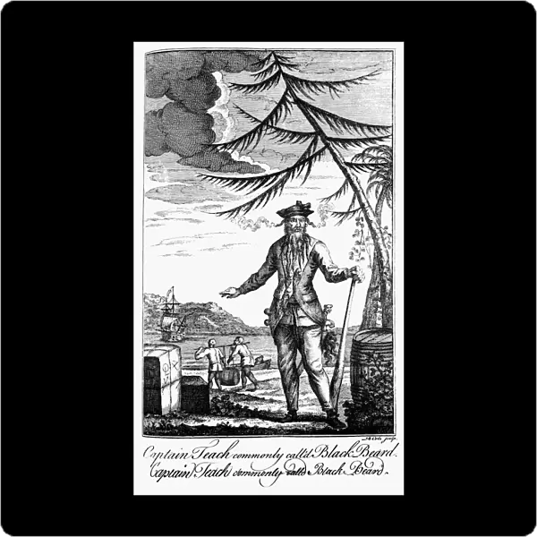 EDWARD TEACH (?-1718). English pirate, known as Blackbeard. Line engraving from A general and true history of... highwaymen by Charles Johnson, London, 1742