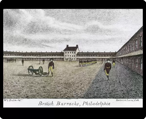 PHILADELPHIA: BARRACKS. British Barracks, Philadelphia. Line engraving after Willam L. Breton, c1830s, after a drawing made during the British occupation of 1777-1778