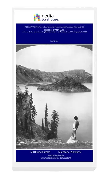 OREGON: CRATER LAKE. A view of Crater Lake, including the peak known as Wizards Island. Photographed c1920