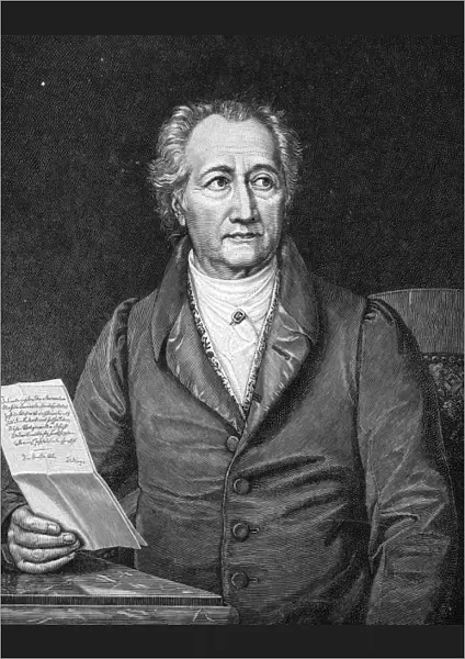 JOHANN GOETHE (1749-1832). Johann Wolfgang Goethe. German man of letters and poet. Wood engraving after a painting, 1828, by Joseph Karl Stieler