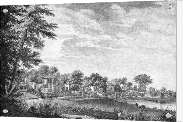 ALEXANDER POPE (1688-1744). English poet. Popes villa in England. Wood engraving, English, 1807