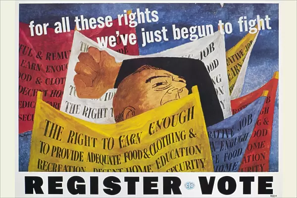 VOTER REGISTRATION POSTER. A Congress of Industrial Organization sponsored voter registration poster by Ben Shahn, 1946