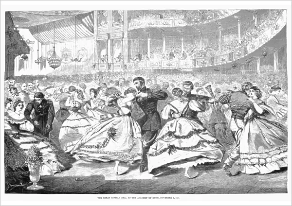 RUSSIAN VISIT, 1863. The great Russian ball at the Academy of Music during the Russian fleets visit to New York in 1863, in the middle of the American Civil War. Wood engraving after Winslow Homer from a contemporary American newspaper