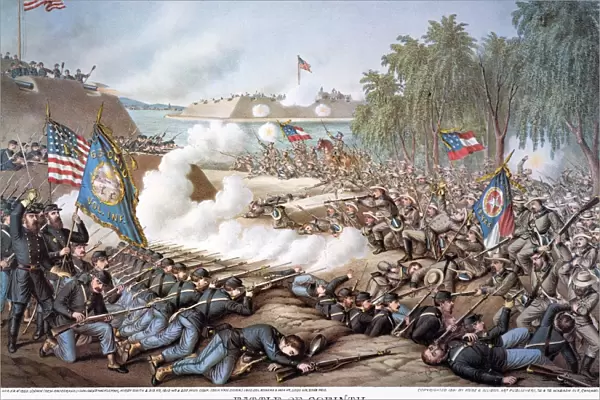 BATTLE OF CORINTH, 1862. Battle of Corinth, Mississippi, 3-4 October 1862. Lithograph, 1891, by Kurz & Allison