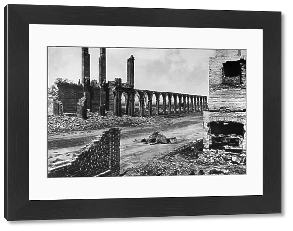 CIVIL WAR: CHARLESTON. Ruins of a railroad station in Charleston, South Caroline, after the attack by General Sherman, 1865