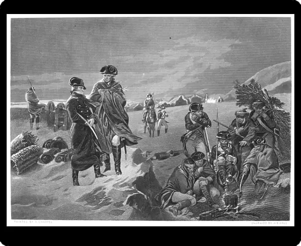 General George Washington with Marquis de Lafayette at Valley Forge, 1777. Steel engraving, 19th century
