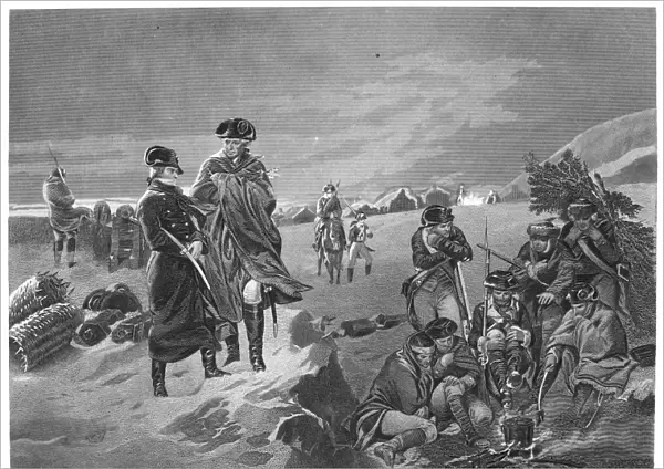 General George Washington with Marquis de Lafayette at Valley Forge, 1777. Steel engraving, 19th century